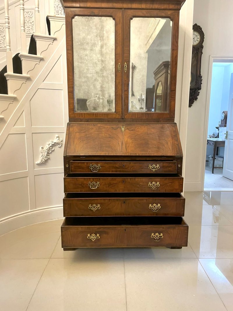 Antique George I Quality Figured Walnut Bureau Bookcase - Image 10